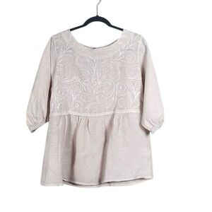 Alessia Pacini Womens Linen Top Small Coastal Beachy Italy Embroidered Coquette